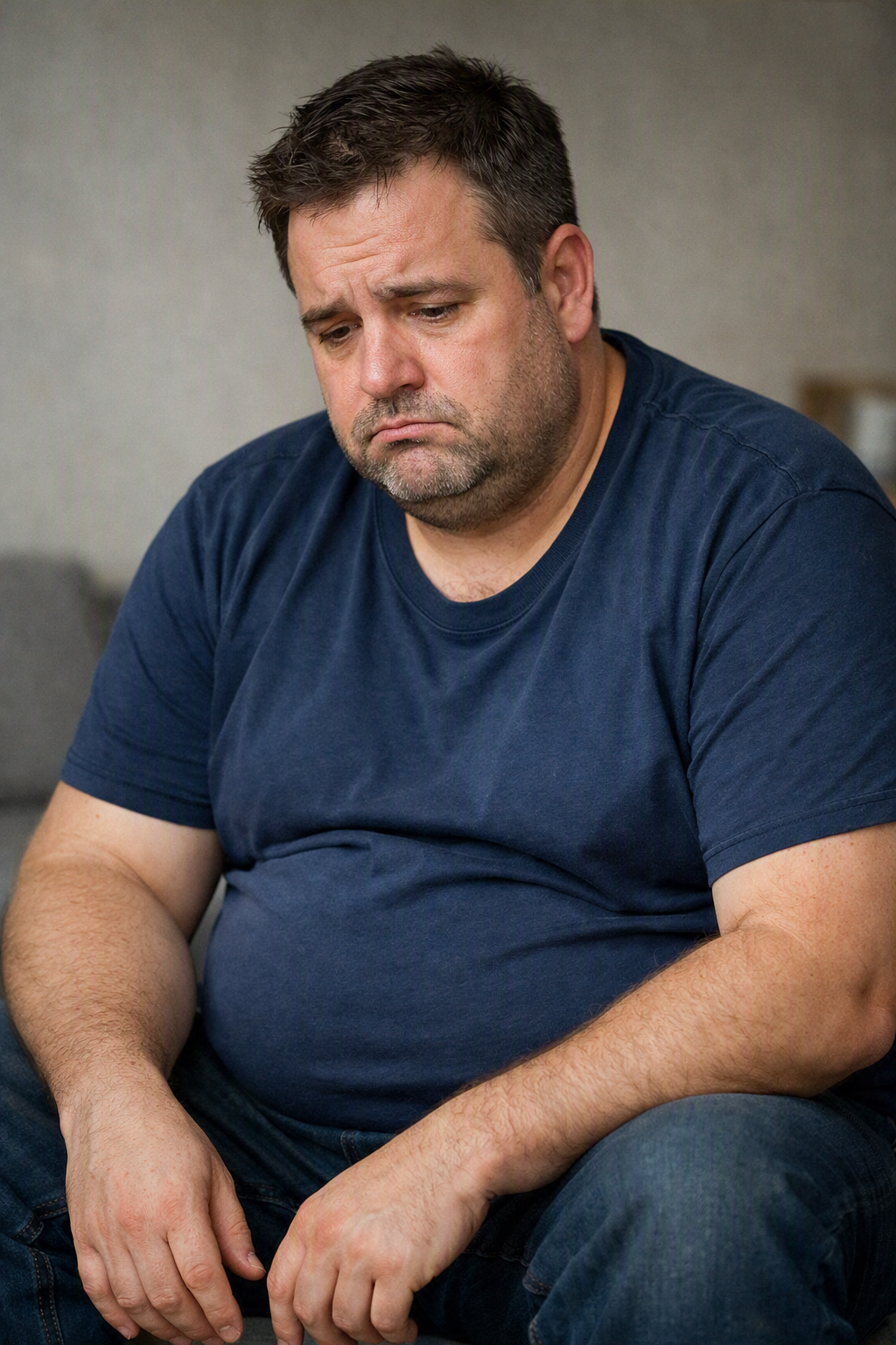 James transformation before - overweight man standing shirtless